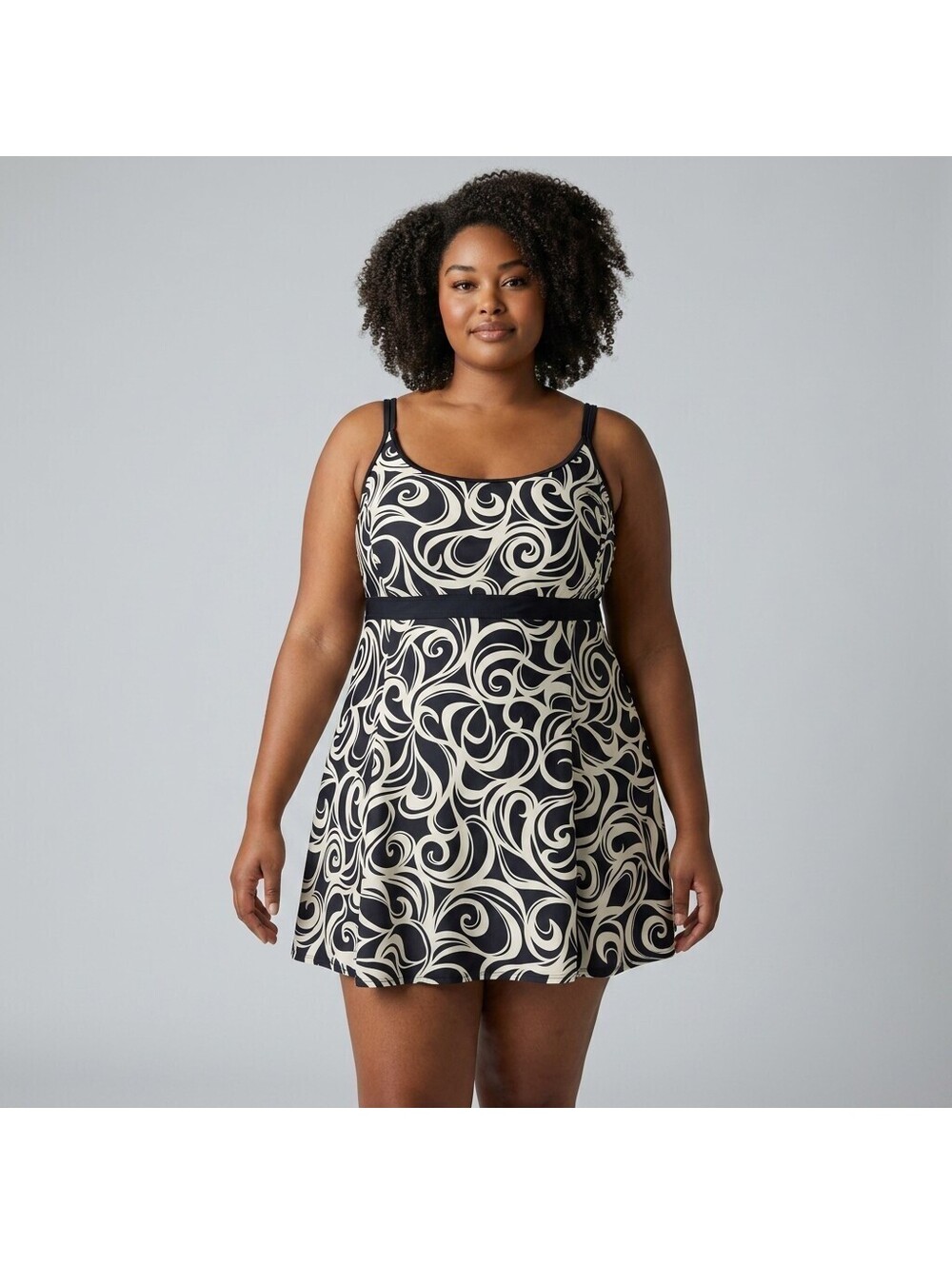 Great Lengths Swimdress Women 22 Plus Black Geometric One Piece Lined Swimwear